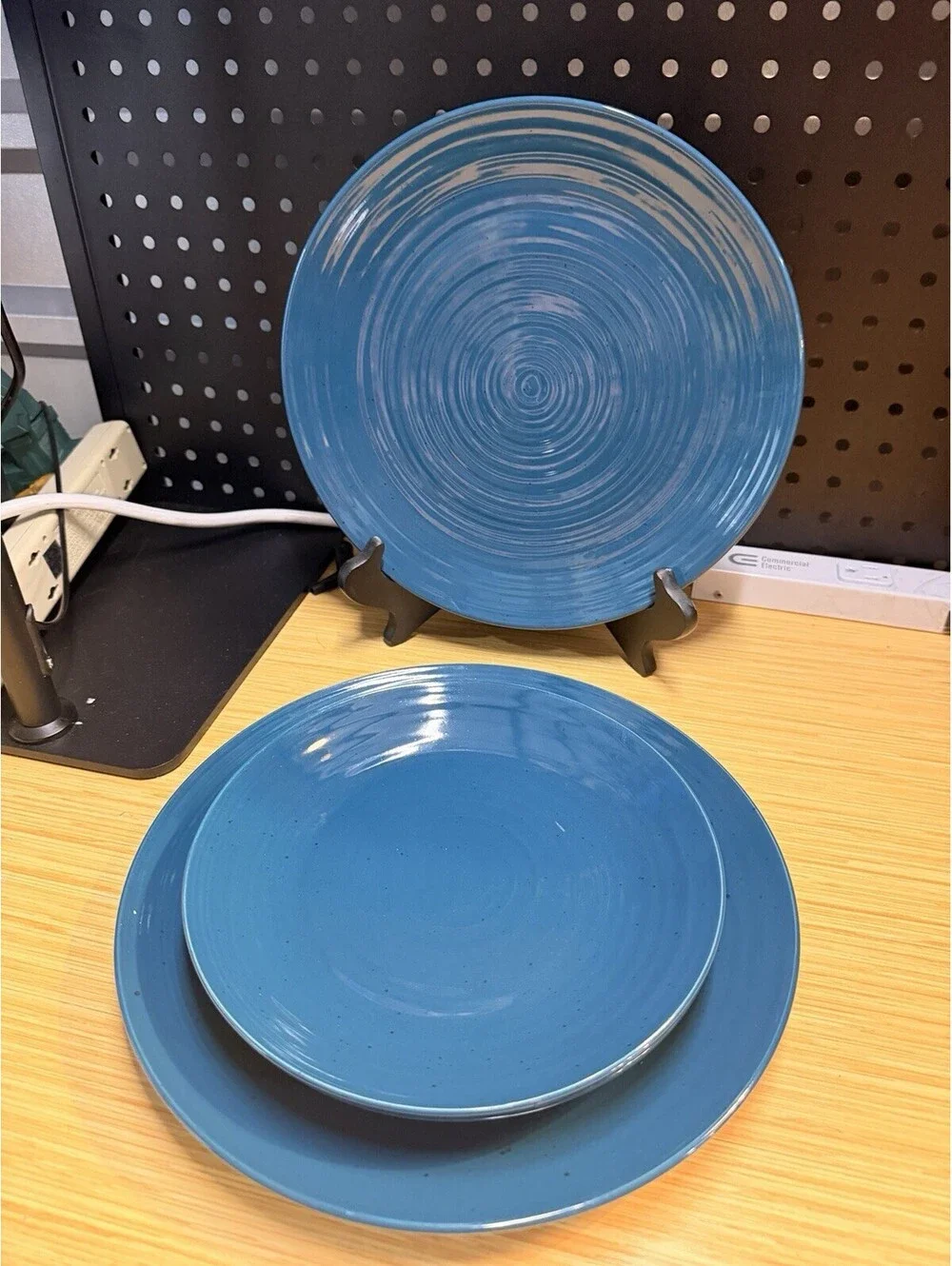 Set of 4 Sango Siterra Artist's Blend Blue 2 Dinner & 2 Salad Plates Speckled *